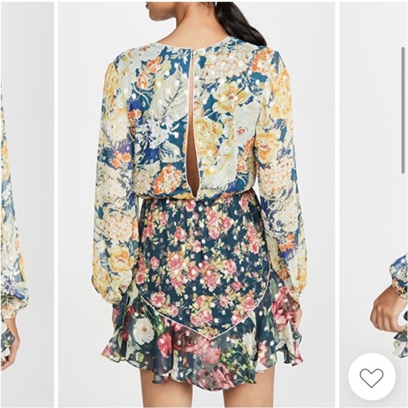 Hemant & Nandita Della Long Sleeve Mini Dress Green Floral Gold Size XS - Picture 4 of 11